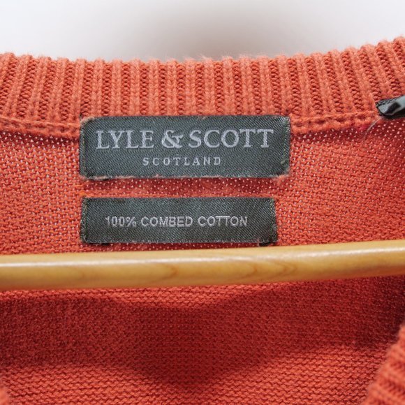 LYLE&SCOTT SCOTLAND MENS SZ L V-NECK ORANGE COMBED COTTON PULLOVER SWEATER - Picture 4 of 7